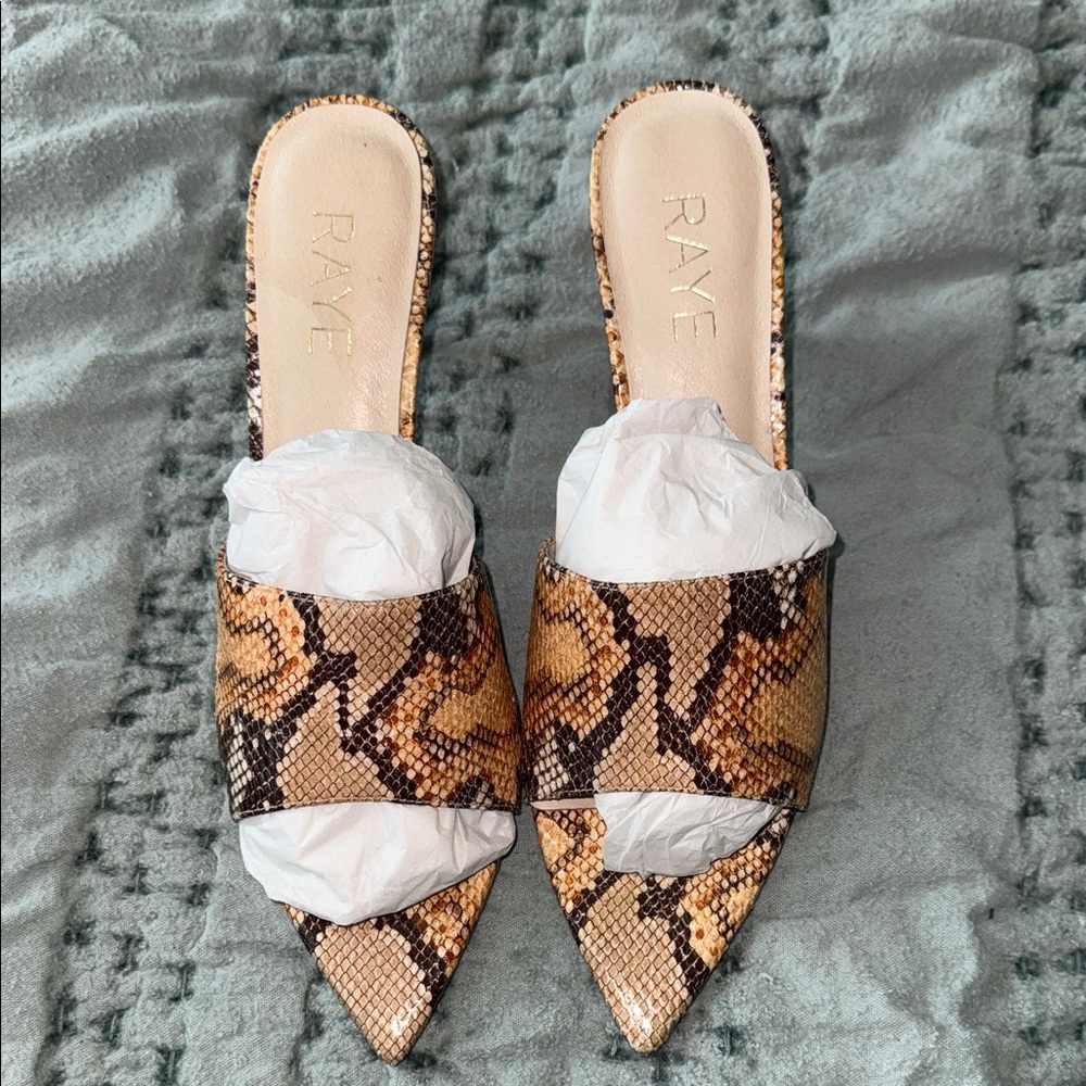 Brand New RAYE Snake-Print Pointed Toe Mules